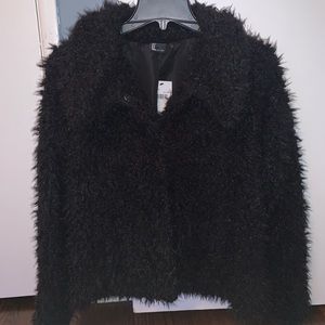 Black cozy faux fur short coat